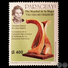 CONJUNCIÓN. Escultura de DOMINGO RIVAROLA - DIA MUNDIAL DE LA MUJER - SELLO POSTAL PARAGUAYO AÑO 2000